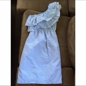 Blue Seersucker ruffle dress